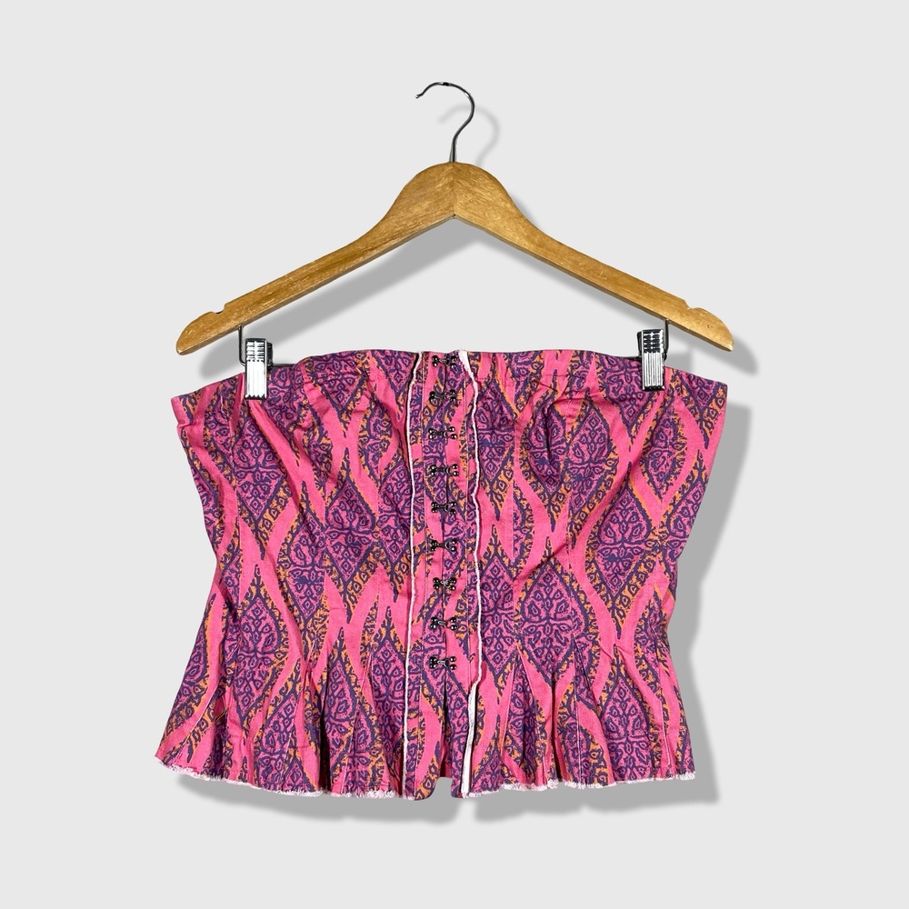 Free People Strapless Corset Top Women‎ Medium Pink Boho Peplum Floral NWT